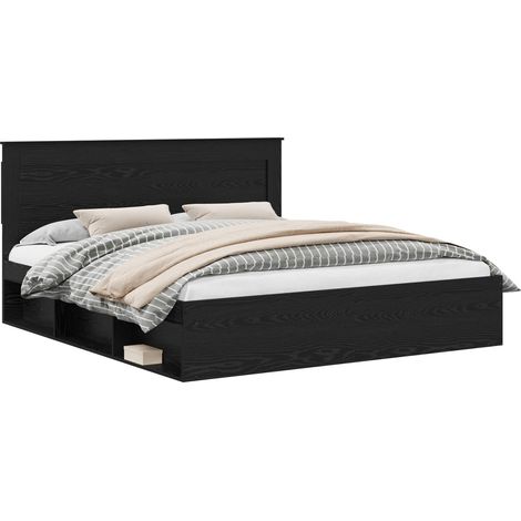Bed Frame with Headboard Black 200 x 200 cm Solid Pine Wood vidaXL