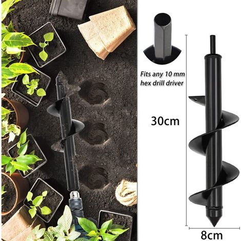 Foret hélicoïdal de jardinage - 8 x 30 cm - Pour perceuse sans fil - Avec arbre robuste - Idéal pour installer des plantes, de pot de fleurs, creuser des trous (1/5)