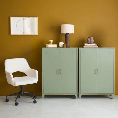 Lot de 2 commodes/armoires métal 2 portes Soho vert. casiers.  L 75 x P 33 x H 110 cm