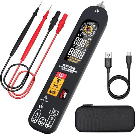 BSIDE S6X Multimètre Numérique Rechargeable Stylo Détecteur de Tension avec Écran ID Couleur Testeur Automatique de Courant Tension Ohm et Continuité Testeur de Capacité Diode VFD Hz Câble Électrique (1/4)