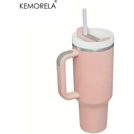(Style 3) Gobelet isotherme en acier inoxydable avec poignée, couvercle et paille, modèle femme (1/5)