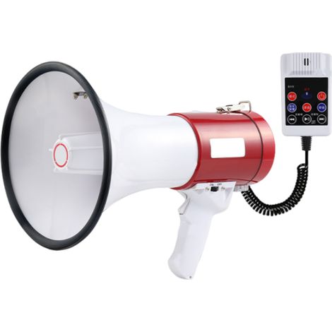 Mégaphone portable avec sirène intégrée, 50 W, volume réglable et portée de 1 200 mètres : idéal pour tous les sports de plein air, les supporters et entraîneurs de cheerleading ou les exercices de sé (1/5)