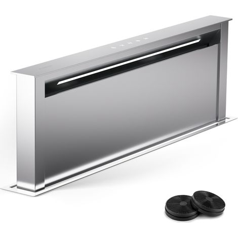 Klarstein – Hotte aspirante descendante 90 cm – Débit 604 m³/h – CEE A++ – Filtres à charbon actif – Idéale pour îlots de cuisine