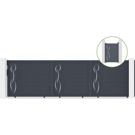 Portail coulissant 5m LIFE H.140cm alu + portillon LIFE H140 GRIS (1/5)