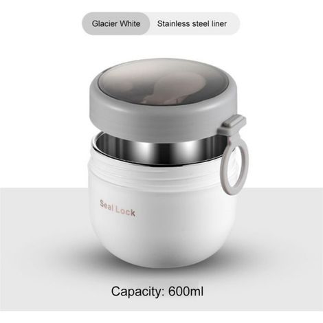 Récipient Thermique - 600 ml - Acier Inoxydable 304 - Double Paroi - Avec Cuillère Intégrée - Pour Repas au Bureau École ou En Plein Air - 1 Pièce (1/4)