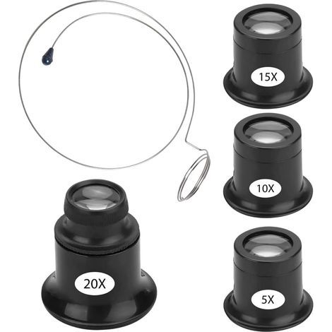 Lupa de relojero de 4 piezas, lupa de joyero 5x/10x/15x/20x, lupa portátil con anillo de acero, ocular de relojero, para relojes, joyas, monedas, electricista (1/5)