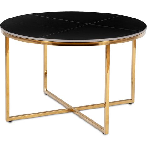 Mesa de centro de cerámica Marine de 80 cm, mármol negro mate/dorado, estilo moderno y glamuroso. (1/5)