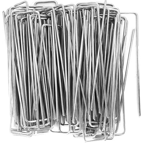 Lot de 100 piquets de jardin en acier inoxydable pour toile de paillage, accessoires de fixation (1/5)