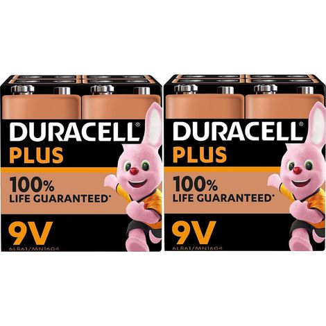 8 x Duracell 9 V Plus (2 ampoules de 4 batteries) 8 piles (6LR61/MN1604) 8