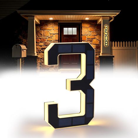 17cm Numéros de Maison Solaires Éclairés pour l'Extérieur, Plaques d'Adresse Numéros de Maison Éclairées et Imperméables LED pour Maisons, Grands Numéros de Maison Modernes Personnalisés (1/5)