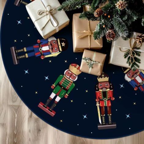 Jupe de sapin de Noël, motif casse-noisette, bleu foncé, 90 cm, pour décoration intérieure et extérieure (1/5)