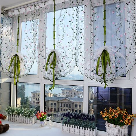 Voile brodé romain classique motif floral pour fenêtre, store élégant pour chambre ou balcon, hauteur 1.5m/59.1 pouces (1/5)