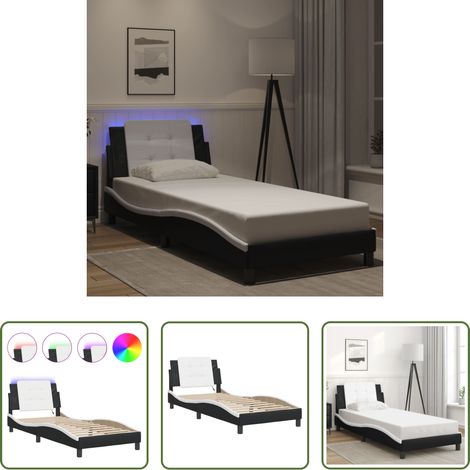 LED-Leuchten - Bettgestell mit LED ohne Matratze "Zadar" Schwarz und Weiß 90x190 cm (1/5)