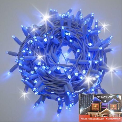 Catena bianca luminosa Luce BLU 10 metri 100 led con 10 FLASH Bianco Fredda luci di Natale da esterno ip44 (1/5)