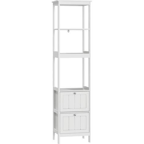 Armoire étroite de salle de bain Modenuit en MDF blanc avec 2 tiroirs et 3 étagères, 40 x 30 x 160 cm (1/5)