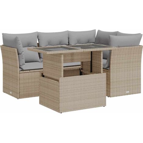 Salon de jardin avec coussins 5 pcs beige résine tressée vidaXL (1/5)
