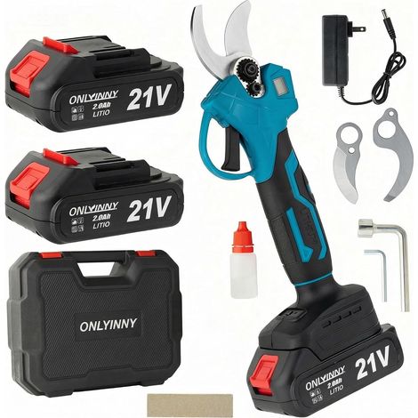 Sécateur électrique 21 V, sécateur électrique sans balais amélioré de 600 W avec 2 batteries 2,0 Ah, 2 lames, chargeur rapide (1/5)