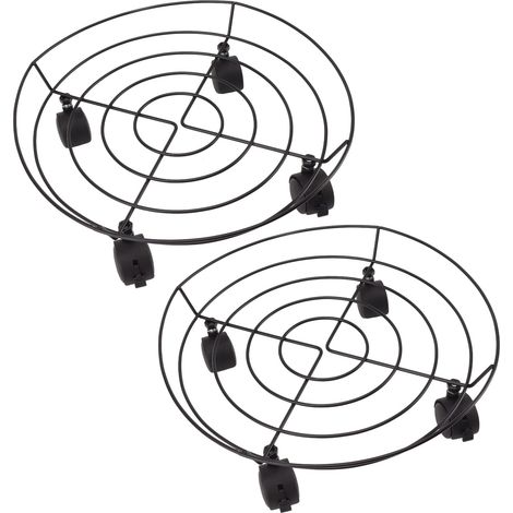 Lot de 2 supports à roulettes de 36 cm de hauteur, avec freins, pour déplacer des pots de fleurs en fer, des baignoires pour pieds, des barils et des bonbonnes de gaz. (1/5)