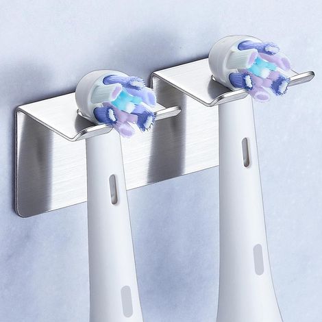 Support de Brosse à Dents électrique sans Percer, Porte-brosses à Dents en Anti-Rouille Mural, Support de Tête de Brosse à Dents pour Brosses à Dents de Remplacement (Argenté, Petit) (1/5)