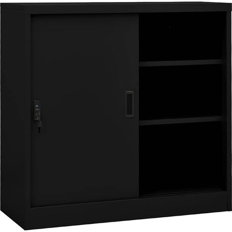 vidaXL Armadio per Ufficio Anta Scorrevole Nero 90x40x90cm (1/5)