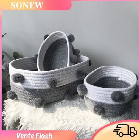 Panier De Rangement - Corde De Coton - Pour Chambre Salle De Bain Salon - 20x9 Cm Et 30x12 Cm - 3 Pièces Ou 1 Pièce (1/5)