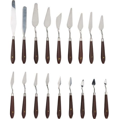 18 Pièces Couteaux à Peinture Manche en Bois Outils Artistiques pour Toile (1/5)