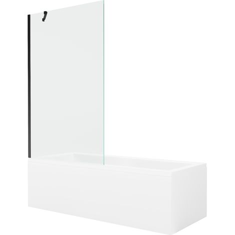Mexen Cubik rechteckige Badewanne 170 x 70 cm mit Verkleidung und 1-flügeligem Paravent 100 cm, transparent, schwarz - 55031707