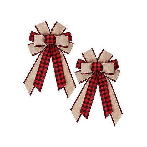 Lot de 2 grands nœuds pour sapin de Noël, nœuds à carreaux rouges pour décorer le sapin et la couronne, décorations pour les fêtes de Noël (1/5)