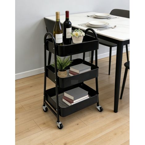 Carrito de almacenamiento de 3 niveles de acero al carbono negro con ruedas giratorias 360° DESVIAE (1/5)