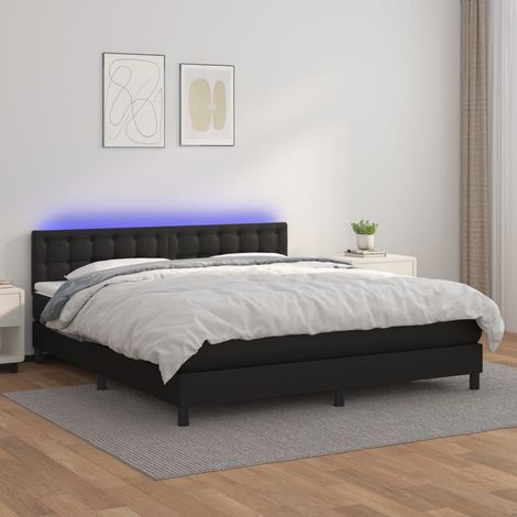 Sommier tapissier avec matelas et LED Lit adulte Contemporain Noir 160x200cm Similicuir 64008 (1/5)
