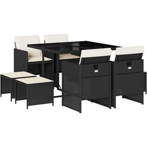 Maison Exclusive - 9-tlg. Garten-Essgruppe mit Kissen Schwarz Pol