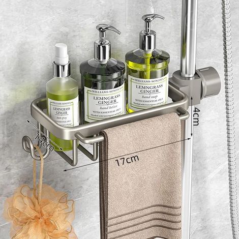 (2-Gris) Étagère de salle de bain sans perçage, en aluminium, à suspendre au mur. (1/5)