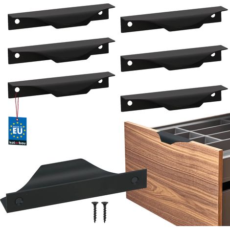 KOTARBAU® Modern Edge Möbelgriffe, Aluminium, Mattschwarz, 96/116 mm, 6er-Set