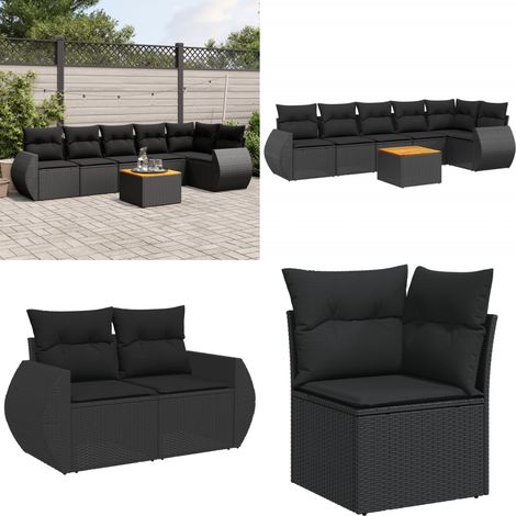 Salon de jardin 7 pcs avec coussins noir résine tressée - Ensemble Salon De Jardin - Meuble De Jardin - Salon Extérieur - Canapé Jardin - Table Basse Jardin - Home & Living (1/5)