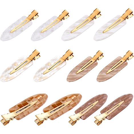 Lot de 12 Pinces à Cheveux Plates "Bec de Canard" Sans Plis (Blanc et Café), Accessoires de Coiffure pour Femmes et Filles (1/5)