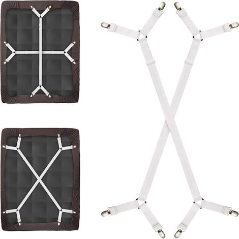 VURAHOME - 2 Pièces Tendeur Drap Housse Lit Drap Réglable, Fixation Drap Housse Pour À Tous Lits Et Matelas, Blanc (1/5)