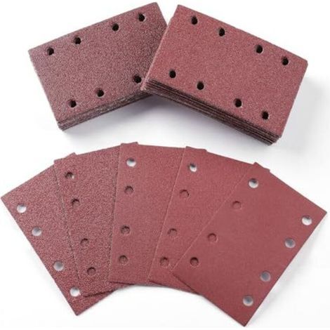 50 Pièces Papier a Poncer, 80x133mm Feuilles Abrasives 40/60/80/120/240 Grains Abrasives Papier pour Ponceuse Vibrante Polir et Enlever La Rouille (1/5)