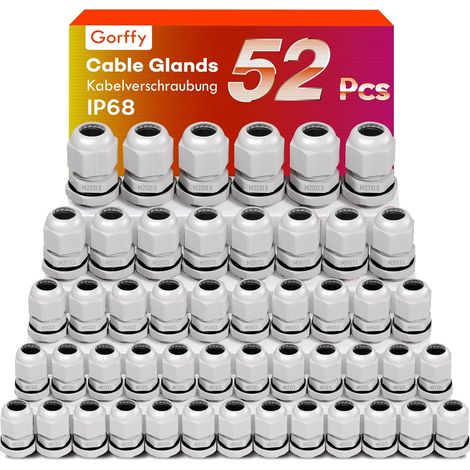 Lot de 52 presse-étoupes IP68 - Passe-câbles étanches M12 M16 M20 M25 - Presse-étoupes pour extérieur - Boîte de jonction - En plastique et nylon (1/5)