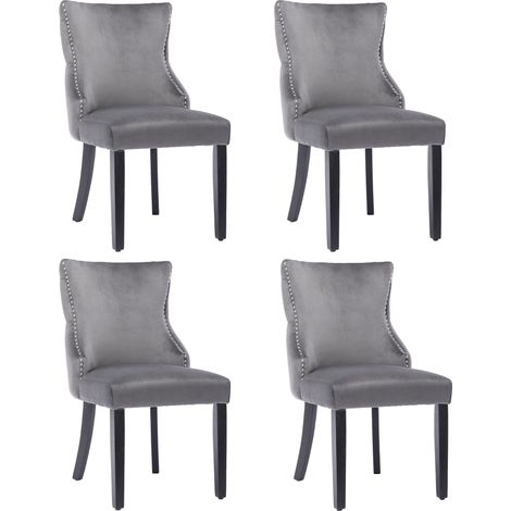 Set aus 4 Esszimmerstühlen mit Gepolstertem Rücken und Chromring, für Wohnzimmer und Essbereich, Samt, Grau (1/5)