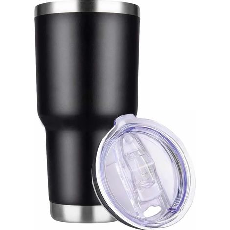Tasse Isotherme en Acier Inoxydable Noir, Portable et Compacte pour Randonnée, Bureau ou Maison (1/5)