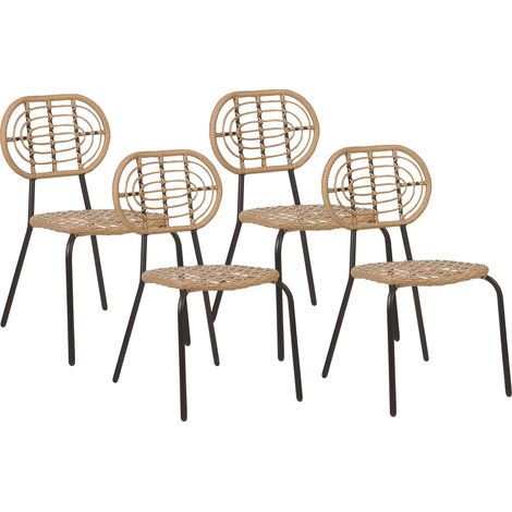 Conjunto de 4 sillas de ratán beige negro natural sintético respaldo trenzado Pratello