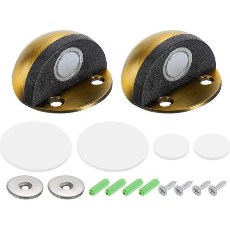 Butée de porte magnétique (lot de 2) en acier inoxydable, fixation au sol, couleur laiton antirouille, avec adhésif et vis inclus, pour chambre ou bureau. (1/5)