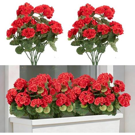Décoration intérieure - Plantes artificielles - Fleurs artificielles résistantes aux UV - 2 géraniums rouges artificiels pour l'extérieur - Décoration intérieure - Fleurs artificielles résistantes aux (1/5)