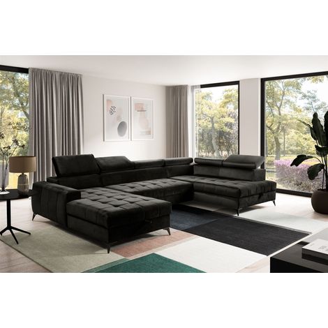 Wohnlandschaft Schlafsofa AGNESA Stoff Salvador Schwarz Ottomane Links (1/5)