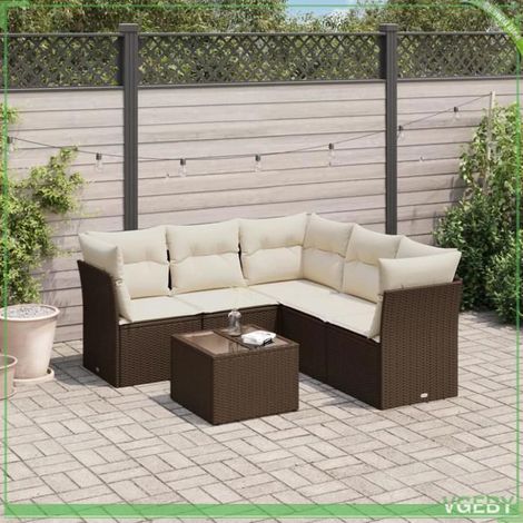 Salon de jardin - 7291712419256 - Résine tressée marron - Modulaire avec rangement étanche - Table verre trempé (1/3)