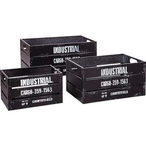 Set di 3 casse indus in metallo nero - Atmosphera créateur d'intérieur