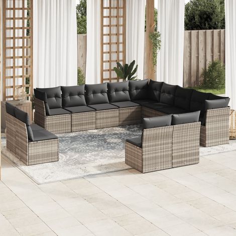vidaXL Set Divani Giardino 13 pz con Cuscini Grigio Chiaro Polyrattan (1/3)
