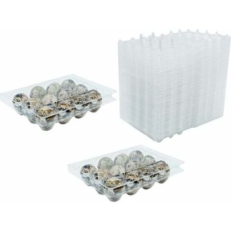 Paquete de 50 cajas reutilizables de PVC transparente para huevos de codorniz con tapas, aptas para refrigerador. (1/4)