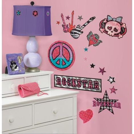 GIRLS ROCK N ROLL - Stickers repositionnables style Rock'n'Roll Girly (1/3)