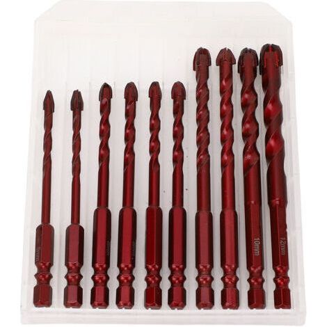 10-Piece Concrete Drill Bit Set, 5-12mm (3/16", 1/2", 1/4"), Hex Shank, Ceramic, for Wood and Plastic (1/5)